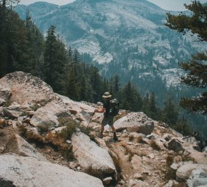 Man Hiking a Switchback