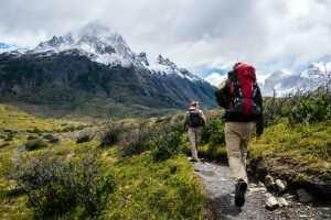 Backpackers on a thru hike in the mountains